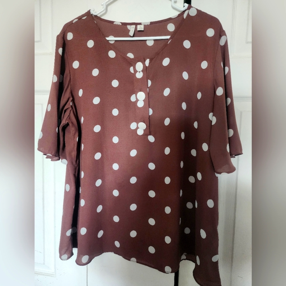 Brown with white polka dot dress shirt